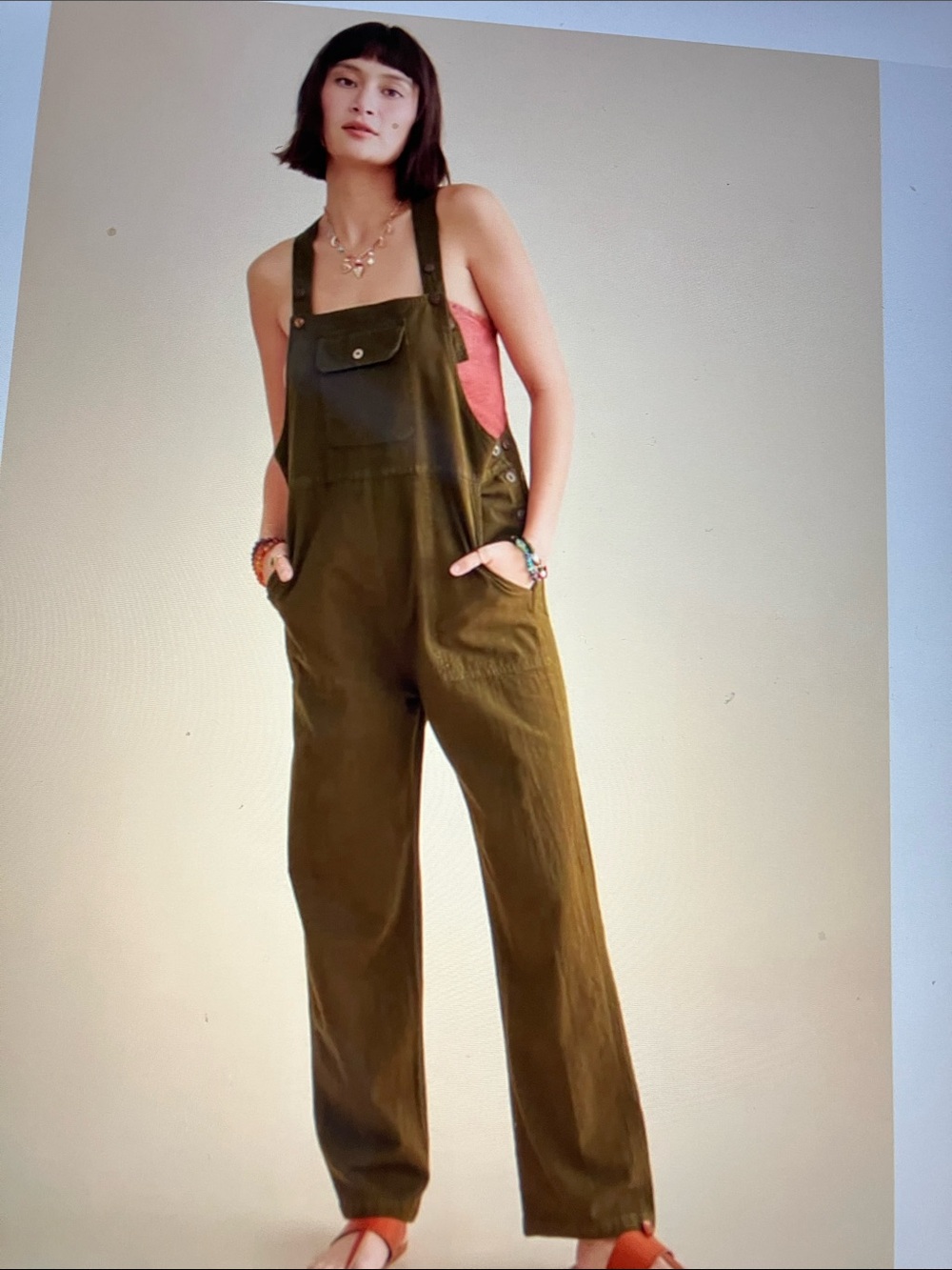 Olive Green Cotton Overalls adjustable straps
